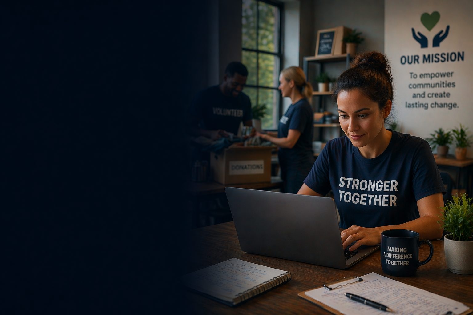 Nonprofit team using technology in a community-focused setting